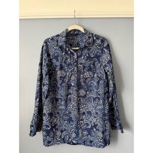 Lands' End Women's Blue Paisley Long Tunic 100% Cotton Long Sleeve Size S (6/8)
